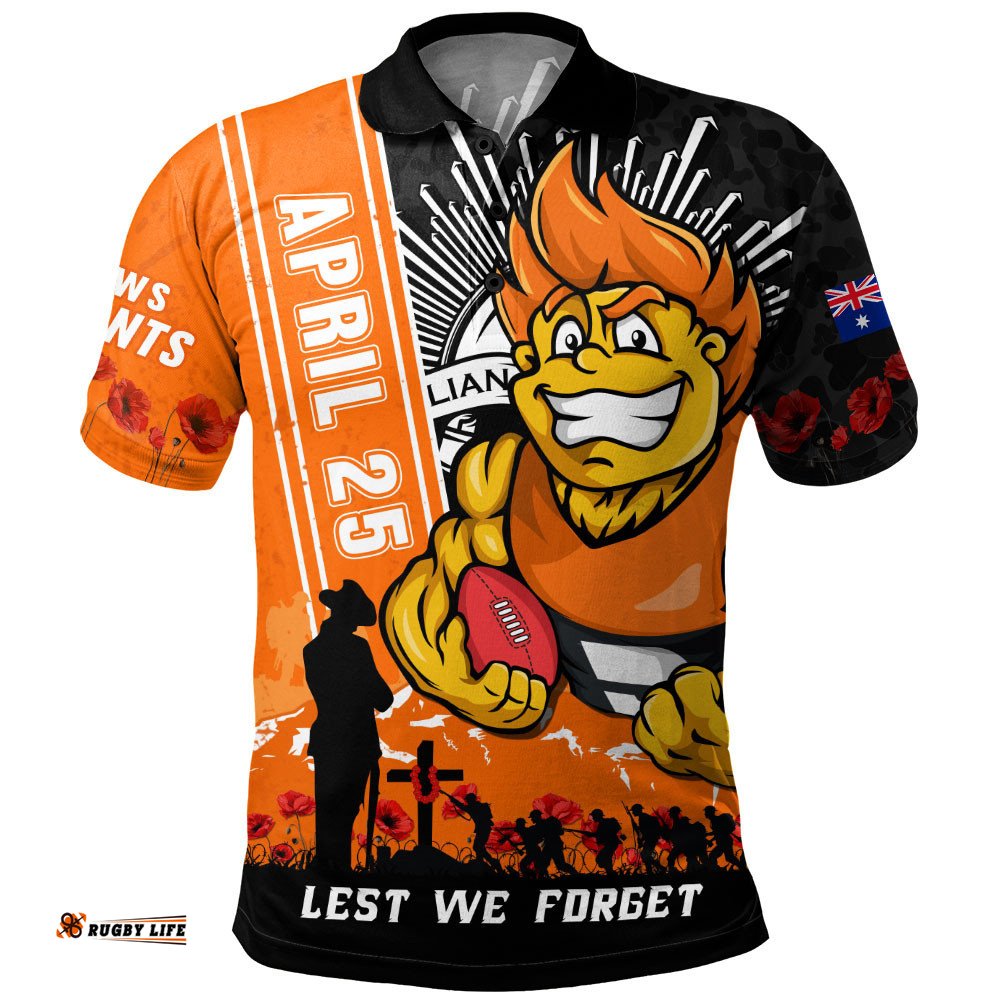 GWS GIANTS Polo Shirt Anzac Day Lest We Forget Memorial