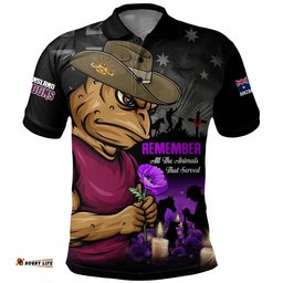 Queensland Maroons Polo Shirt Anzac Day Purple Poppy And Animals That Served