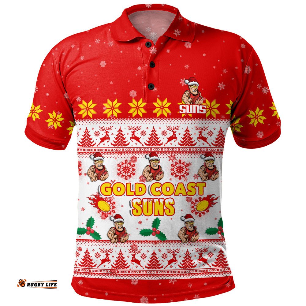 Gold Coast SUNS Polo Shirt Special Ugly Christmas Holiday Footy Fans