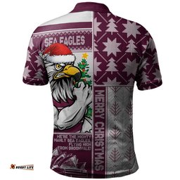 Manly Warringah Sea Eagles Polo Shirt Christmas Magic Knit Style Winter Glow