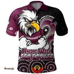 Manly Warringah Sea Eagles Polo Shirt NAIDOC Week 50 Years Of Deadly Indigenous Pattern