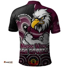 Manly Warringah Sea Eagles Polo Shirt NAIDOC Week 50 Years Of Deadly Indigenous Pattern