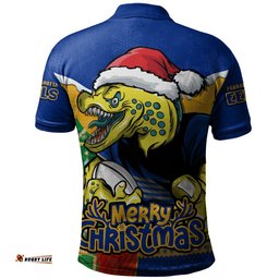 Parramatta Eels Polo Shirt Santa Scoring Touchdown On Christmas Game Day