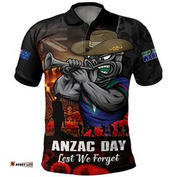 New Zealand Warriors Polo Shirt Anzac Day Rising Dawn Ceremony Lest We Forget Courage