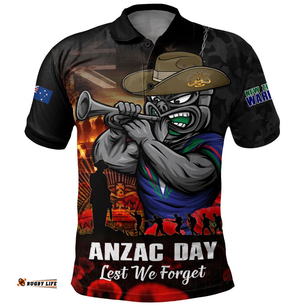New Zealand Warriors Polo Shirt Anzac Day Rising Dawn Ceremony Lest We Forget Courage