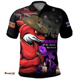 Redcliffe Dolphins Polo Shirt Anzac Day Purple Poppy And Animals That Served