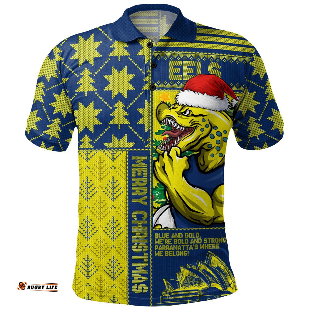 Parramatta Eels Polo Shirt Christmas Magic Knit Style Winter Glow