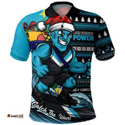 Port Adelaide Polo Shirt Christmas Holiday Santa Rides The Waves