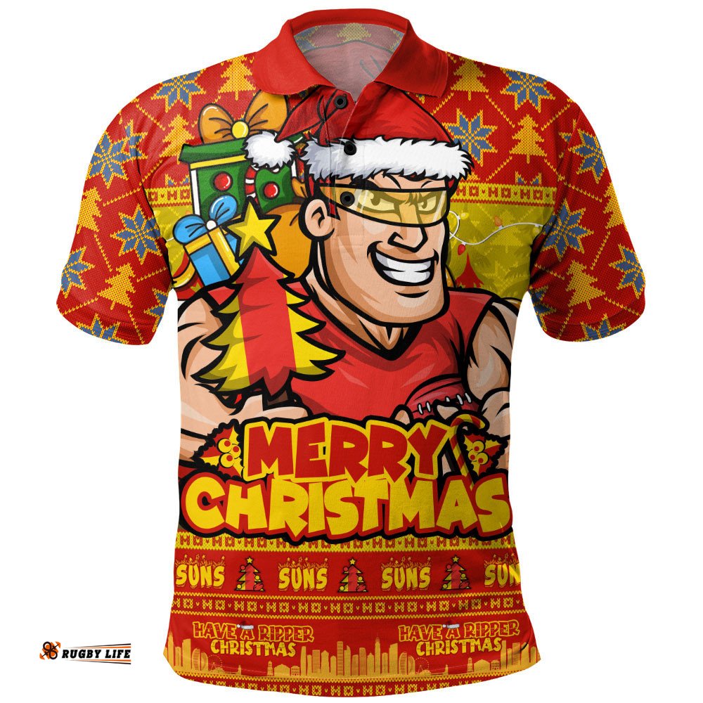 Gold Coast SUNS Polo Shirt Festive Holiday Merry Christmas Vibe
