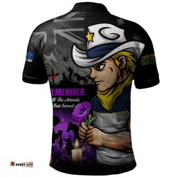 North Queensland Cowboys Polo Shirt Anzac Day Purple Poppy And Animals That Served