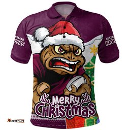 Queensland Maroons Polo Shirt Santa Scoring Touchdown On Christmas Game Day