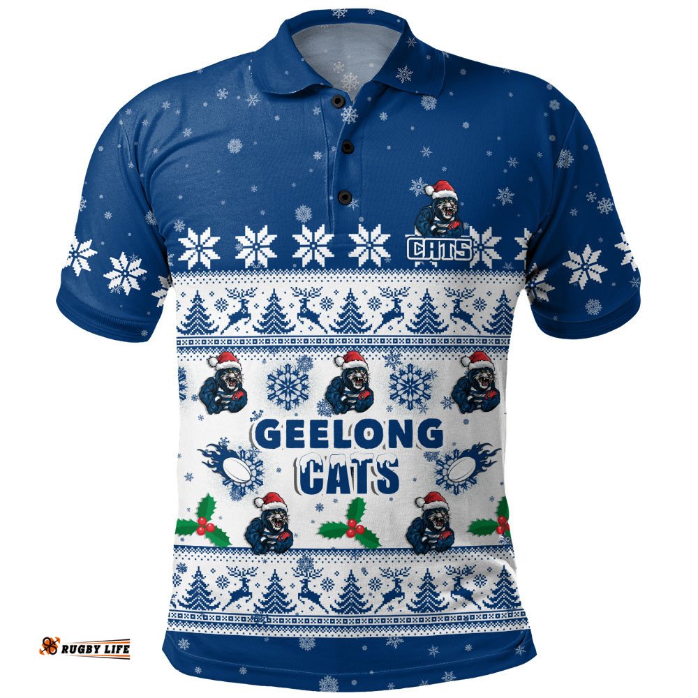 Geelong Cats Polo Shirt Special Ugly Christmas Holiday Footy Fans