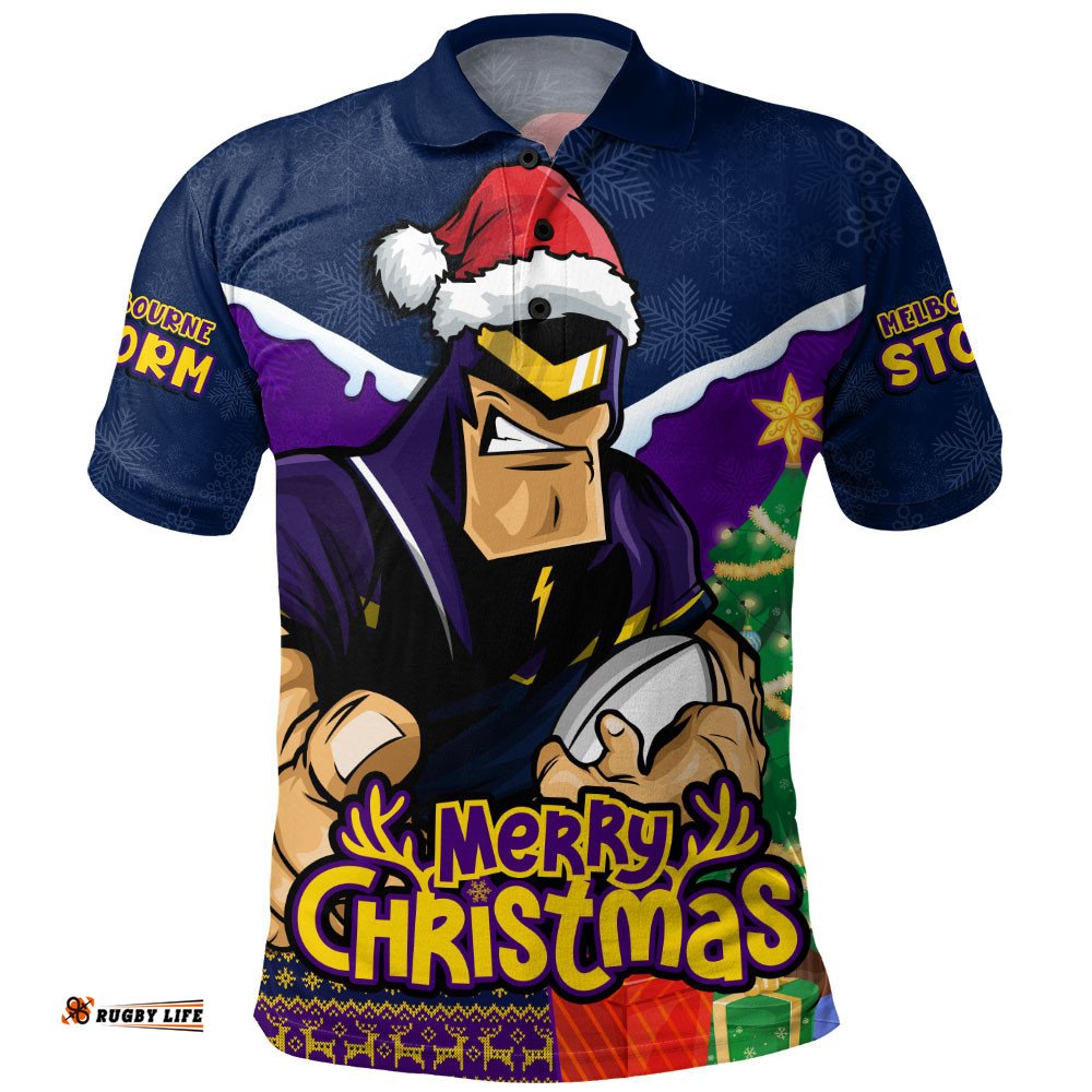 Melbourne Storm Polo Shirt Santa Scoring Touchdown On Christmas Game Day