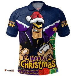 Melbourne Storm Polo Shirt Santa Scoring Touchdown On Christmas Game Day