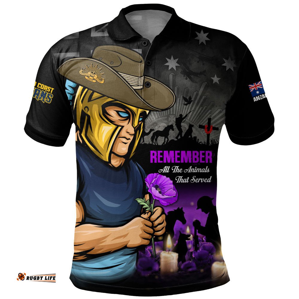 Gold Coast Titans Polo Shirt Anzac Day Purple Poppy And Animals That Served
