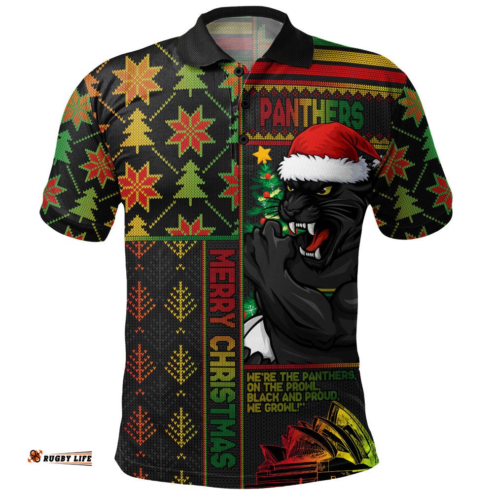 Penrith Panthers Polo Shirt Christmas Magic Knit Style Winter Glow