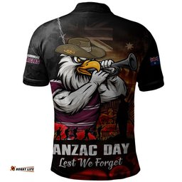 Manly Warringah Sea Eagles Polo Shirt Anzac Day Rising Dawn Ceremony Lest We Forget Courage