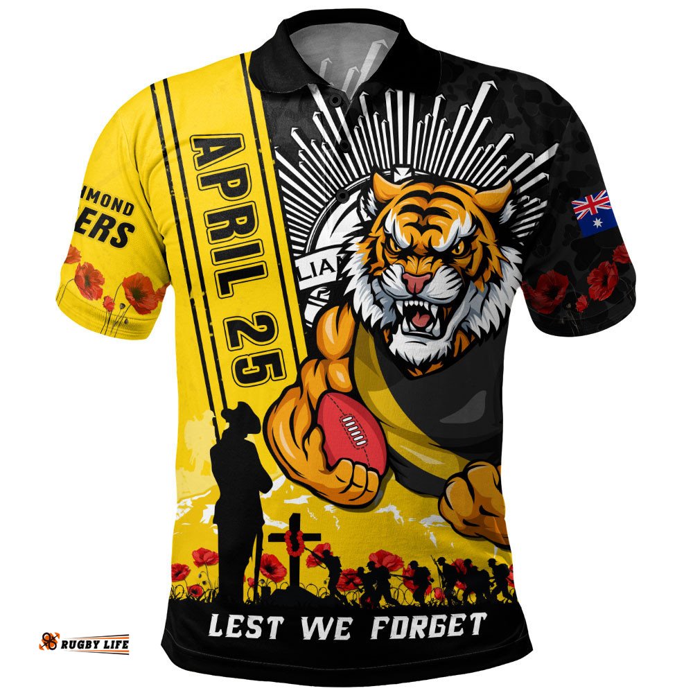 Richmond Polo Shirt Anzac Day Lest We Forget Memorial