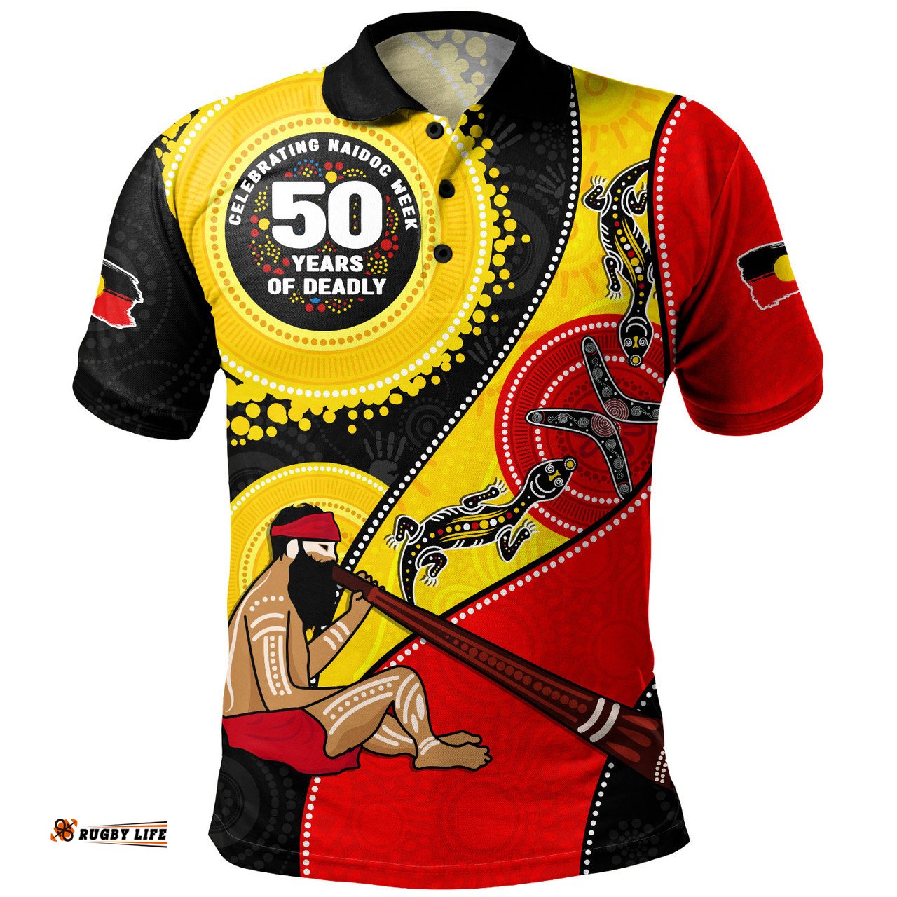 Indigenous Australian Aboriginal Polo Shirt NAIDOC Week 50 Years Of Deadly Dreamtime Story