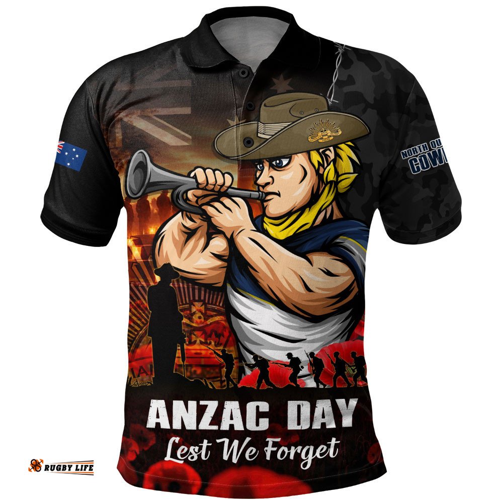 North Queensland Cowboys Polo Shirt Anzac Day Rising Dawn Ceremony Lest We Forget Courage
