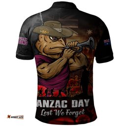 Queensland Maroons Polo Shirt Anzac Day Rising Dawn Ceremony Lest We Forget Courage