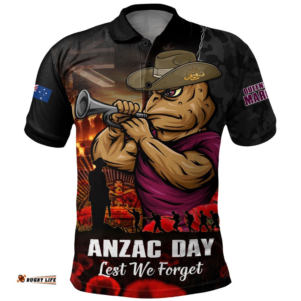 Queensland Maroons Polo Shirt Anzac Day Rising Dawn Ceremony Lest We Forget Courage