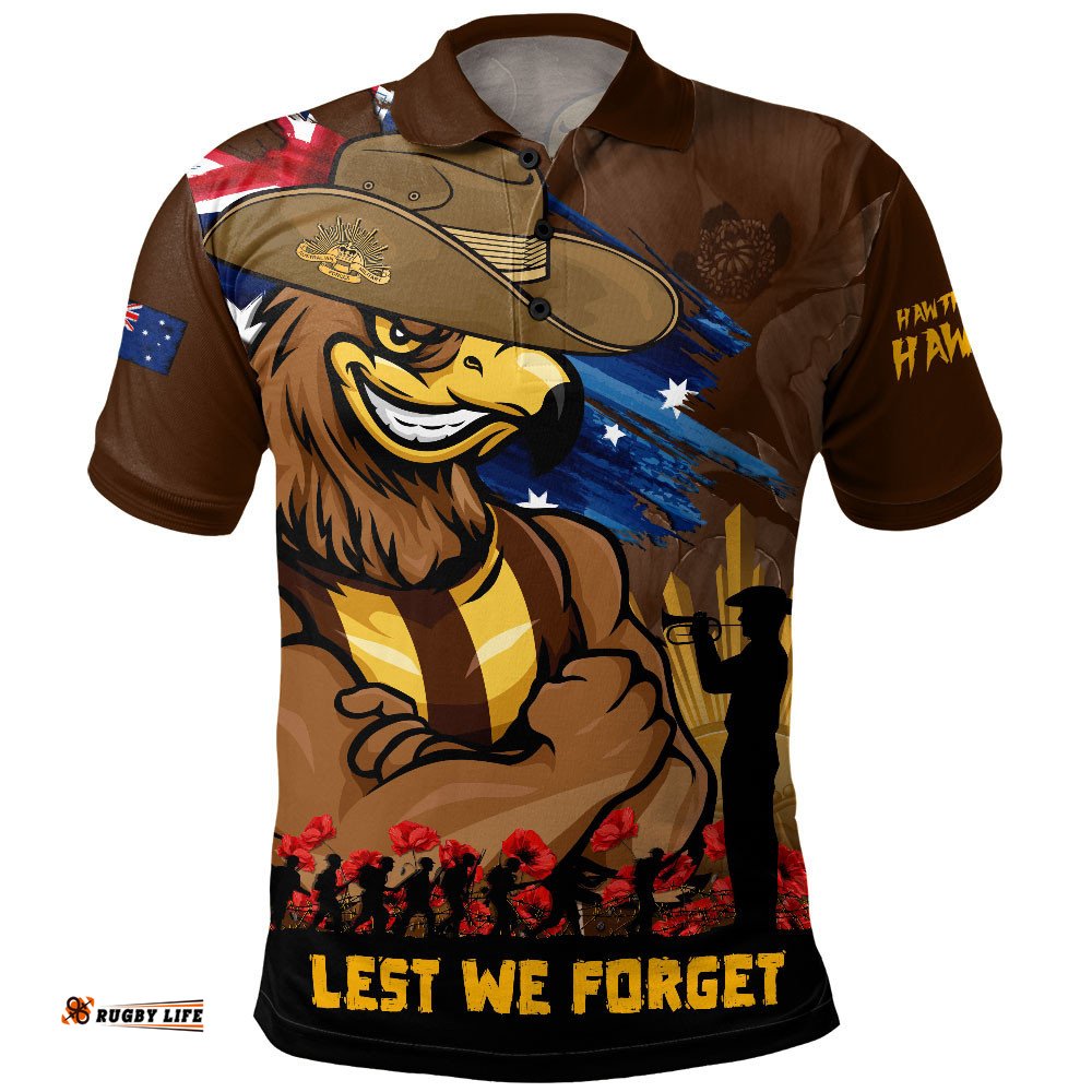 Hawthorn Polo Shirt ANZAC Inspired Football Fan Memorial Design