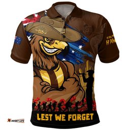 Hawthorn Polo Shirt ANZAC Inspired Football Fan Memorial Design