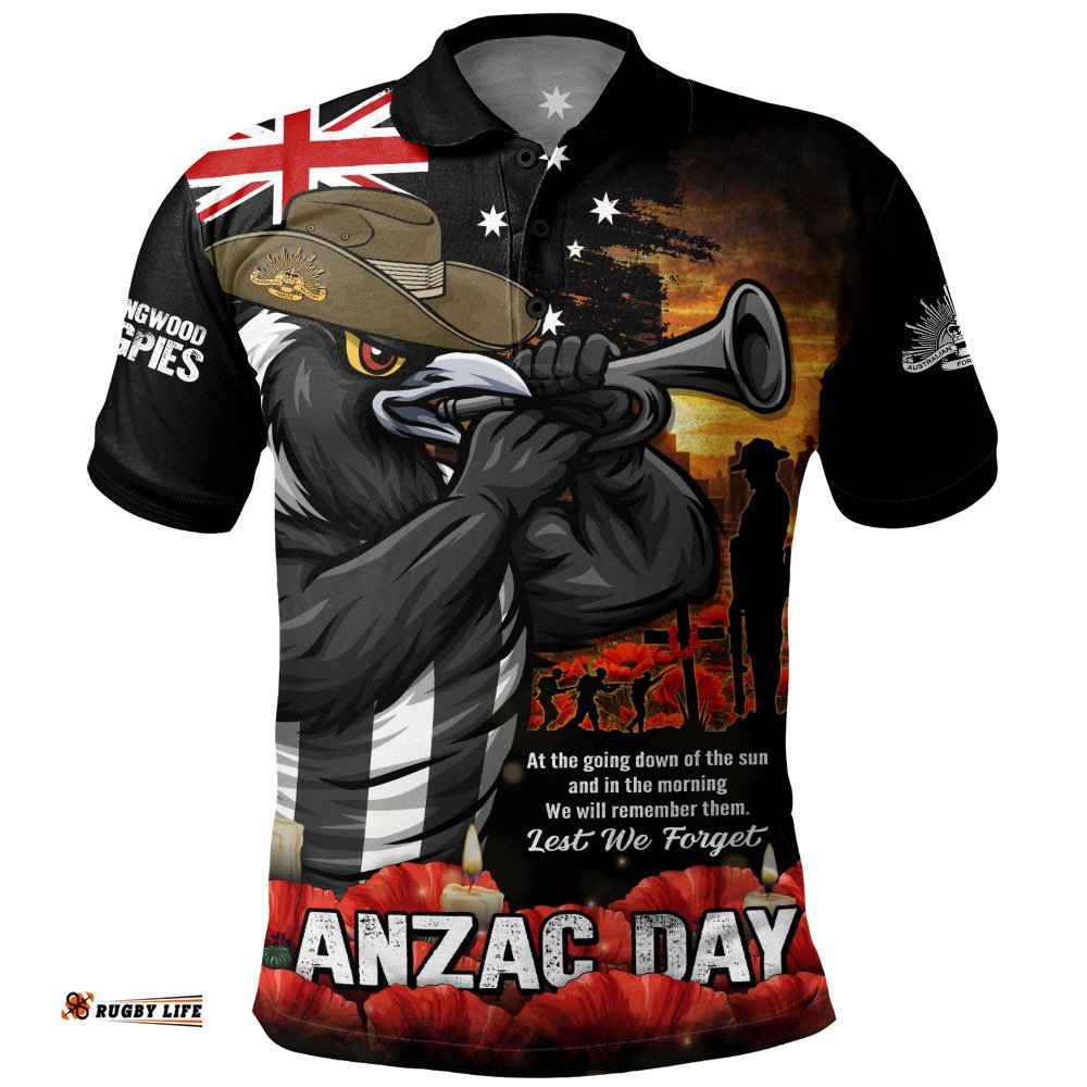 Collingwood Polo Shirt Anzac Day Dawn Of Courage Eternal Tribute