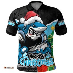 Cronulla-Sutherland Sharks Polo Shirt Santa Scoring Touchdown On Christmas Game Day