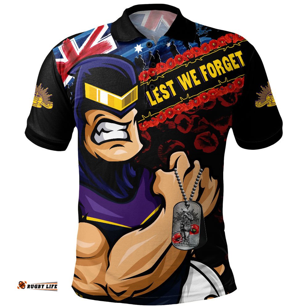 Melbourne Storm Polo Shirt Anzac Remembrance Of The Fallen