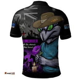 New South Wales Blues Polo Shirt Anzac Day Purple Poppy And Animals That Served