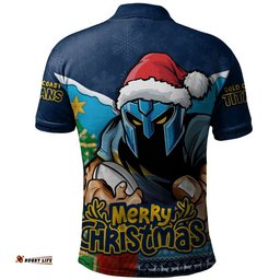 Gold Coast Titans Polo Shirt Santa Scoring Touchdown On Christmas Game Day