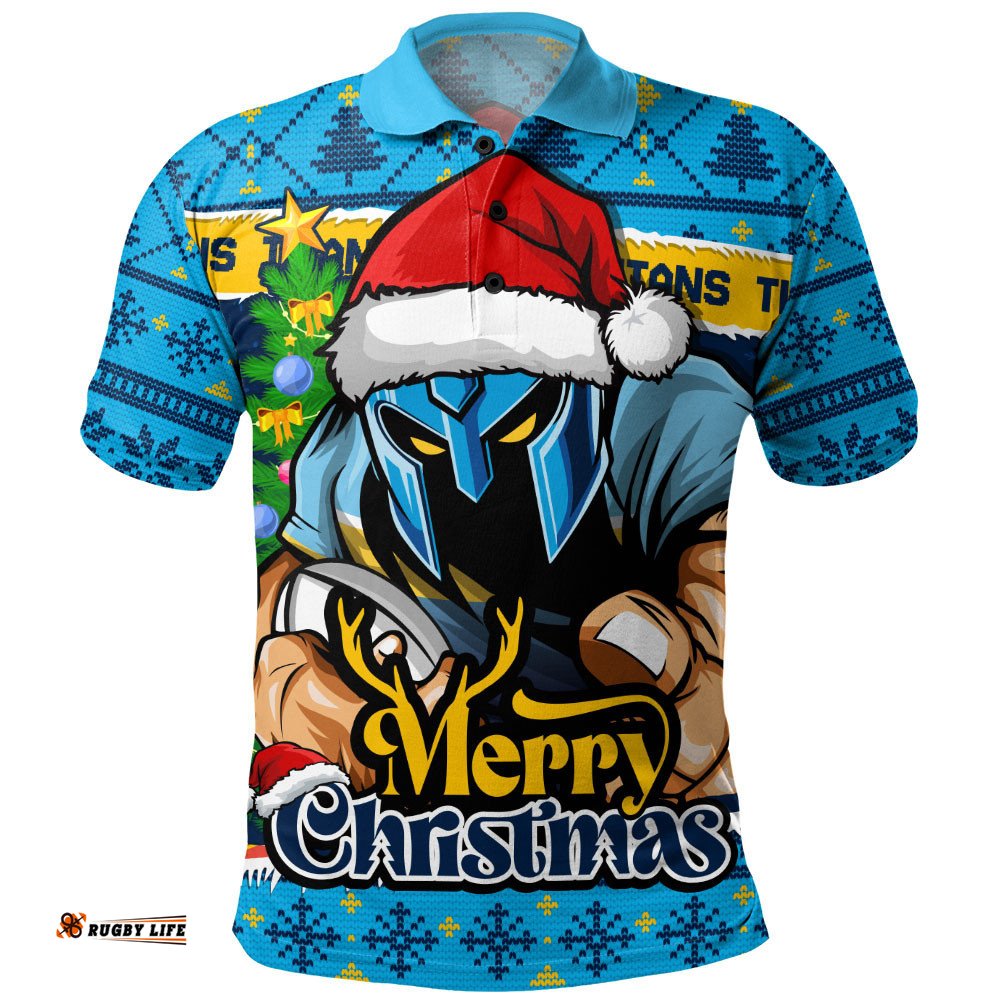 Gold Coast Titans Polo Shirt Merry Christmas Game Day Knit Style Team Edition
