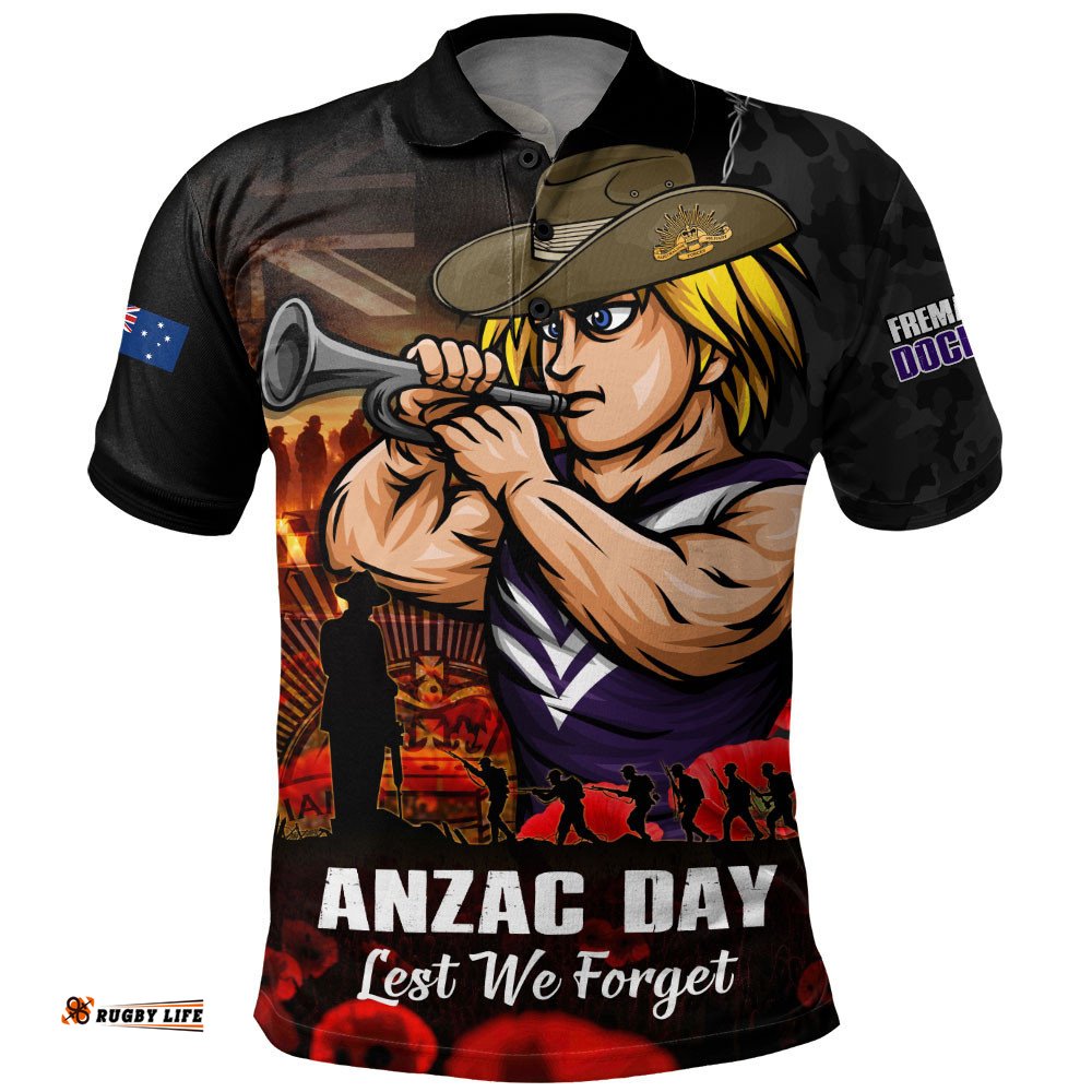 Fremantle Polo Shirt ANZAC Day Lest We Forget Red Poppy And Honor The Brave Tribute