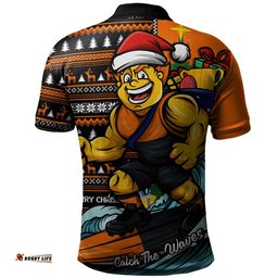 GWS GIANTS Polo Shirt Christmas Holiday Santa Rides The Waves