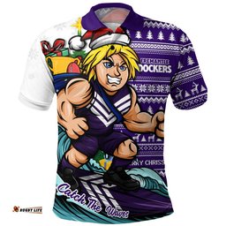 Fremantle Polo Shirt Christmas Holiday Santa Rides The Waves