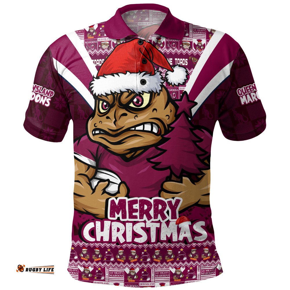 Queensland Maroons Polo Shirt Merry Christmas Festive Spirit Edition