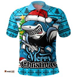 Cronulla-Sutherland Sharks Polo Shirt Merry Christmas Game Day Knit Style Team Edition