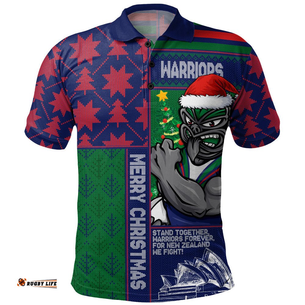 New Zealand Warriors Polo Shirt Christmas Magic Knit Style Winter Glow