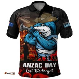 Cronulla-Sutherland Sharks Polo Shirt Anzac Day Rising Dawn Ceremony Lest We Forget Courage
