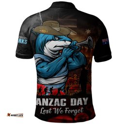 Cronulla-Sutherland Sharks Polo Shirt Anzac Day Rising Dawn Ceremony Lest We Forget Courage