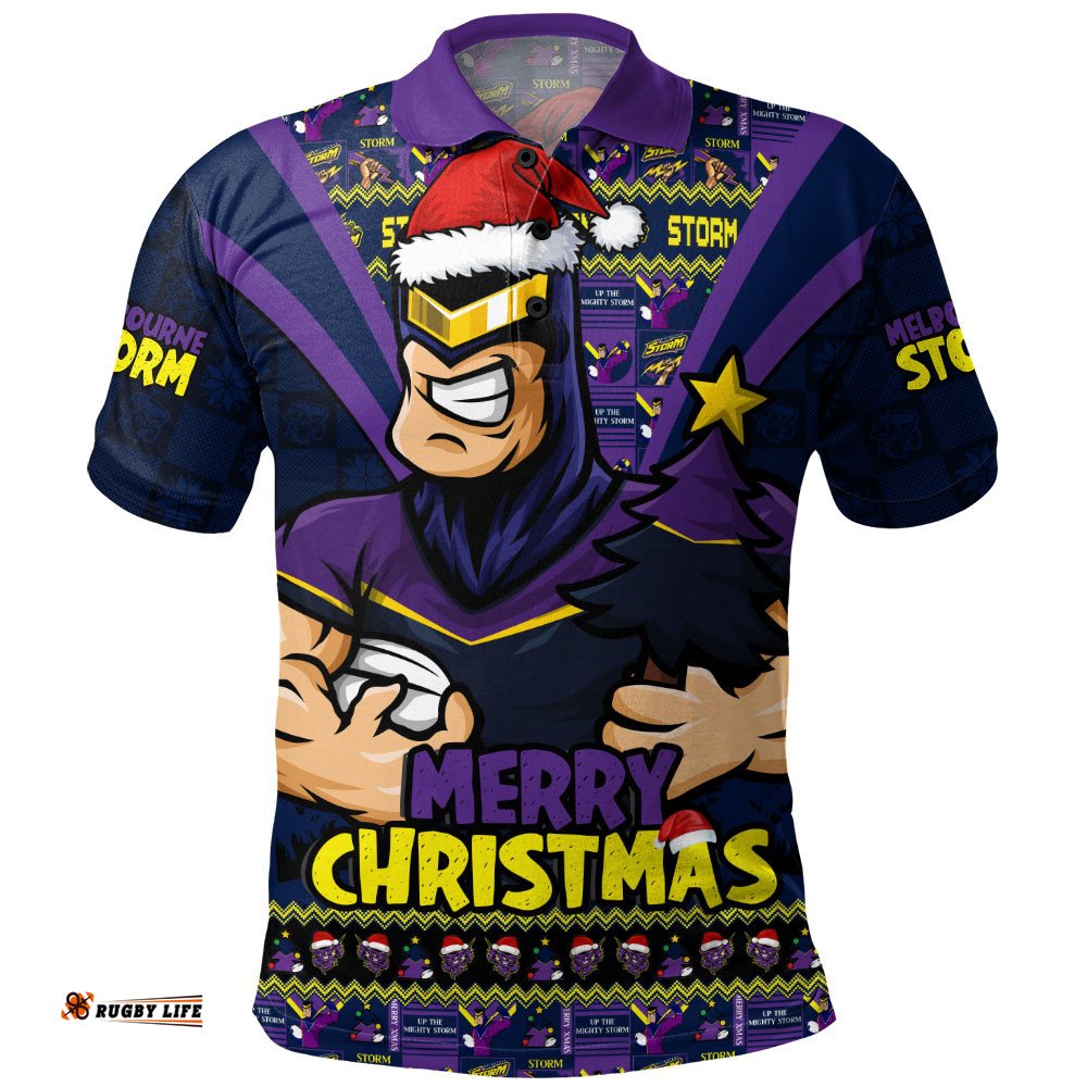 Melbourne Storm Polo Shirt Merry Christmas Festive Spirit Edition