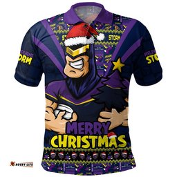 Melbourne Storm Polo Shirt Merry Christmas Festive Spirit Edition