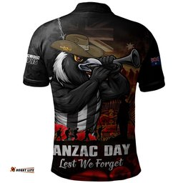 Collingwood Polo Shirt ANZAC Day Lest We Forget Red Poppy And Honor The Brave Tribute