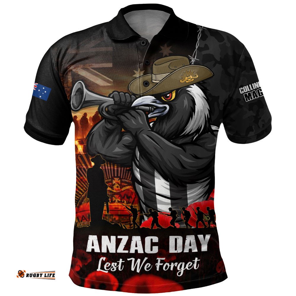 Collingwood Polo Shirt ANZAC Day Lest We Forget Red Poppy And Honor The Brave Tribute