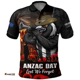 Collingwood Polo Shirt ANZAC Day Lest We Forget Red Poppy And Honor The Brave Tribute
