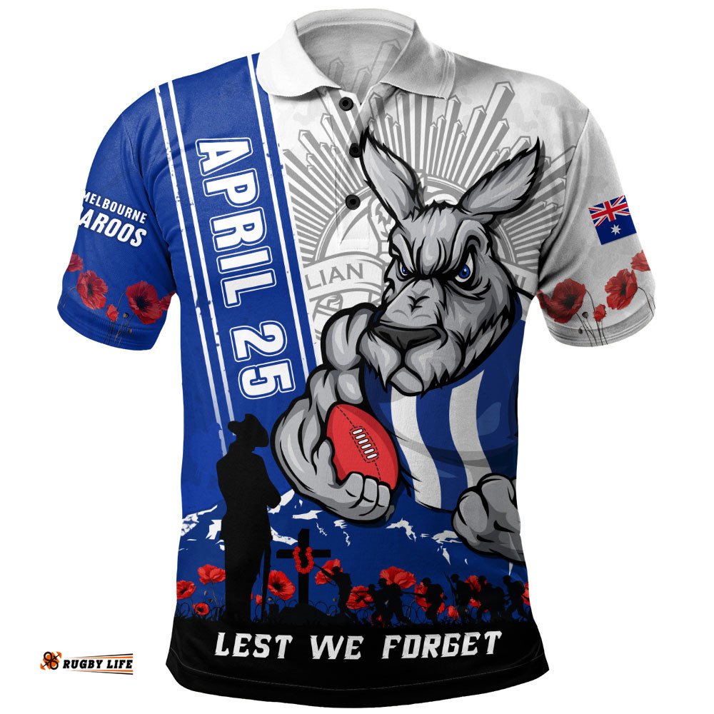 North Melbourne Polo Shirt Anzac Day Lest We Forget Memorial