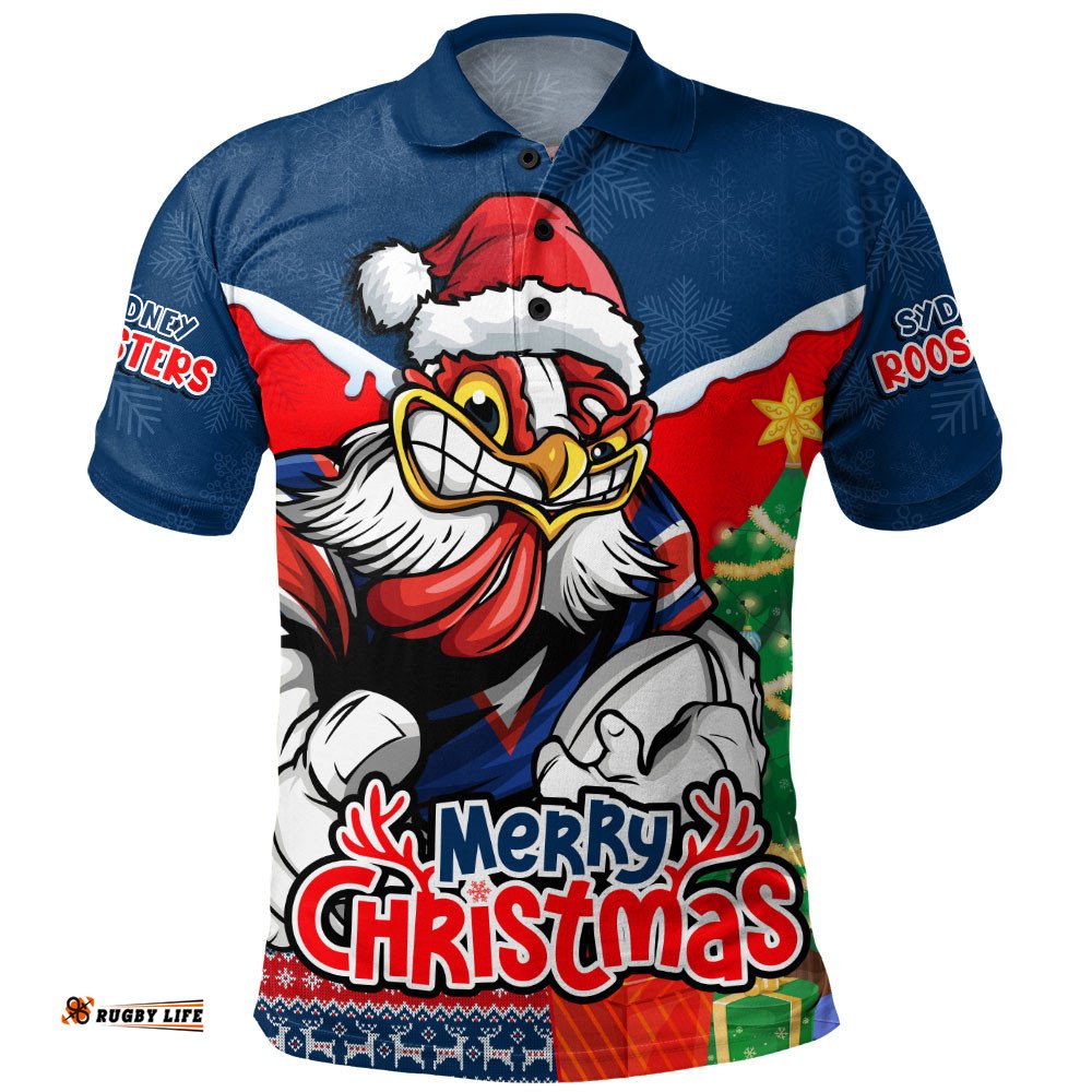 Sydney Roosters Polo Shirt Santa Scoring Touchdown On Christmas Game Day