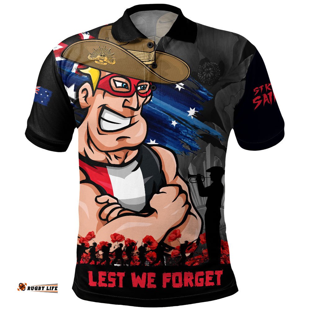 St Kilda Polo Shirt ANZAC Inspired Football Fan Memorial Design